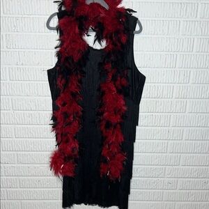 Plus Size Flapper Halloween Black Dress with Red Feather Boa
